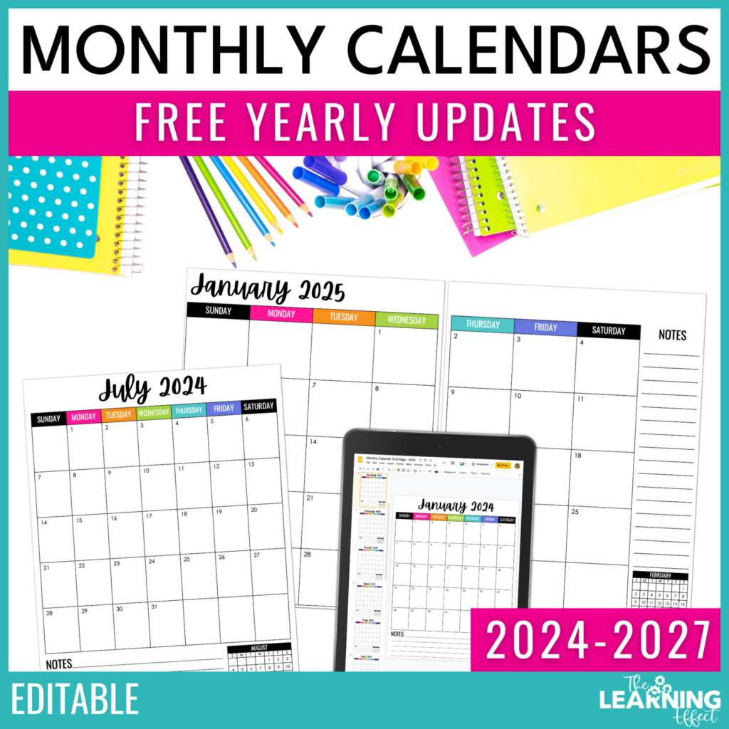 Editable Monthly Calendar Templates 2024 2027 Printable Digital