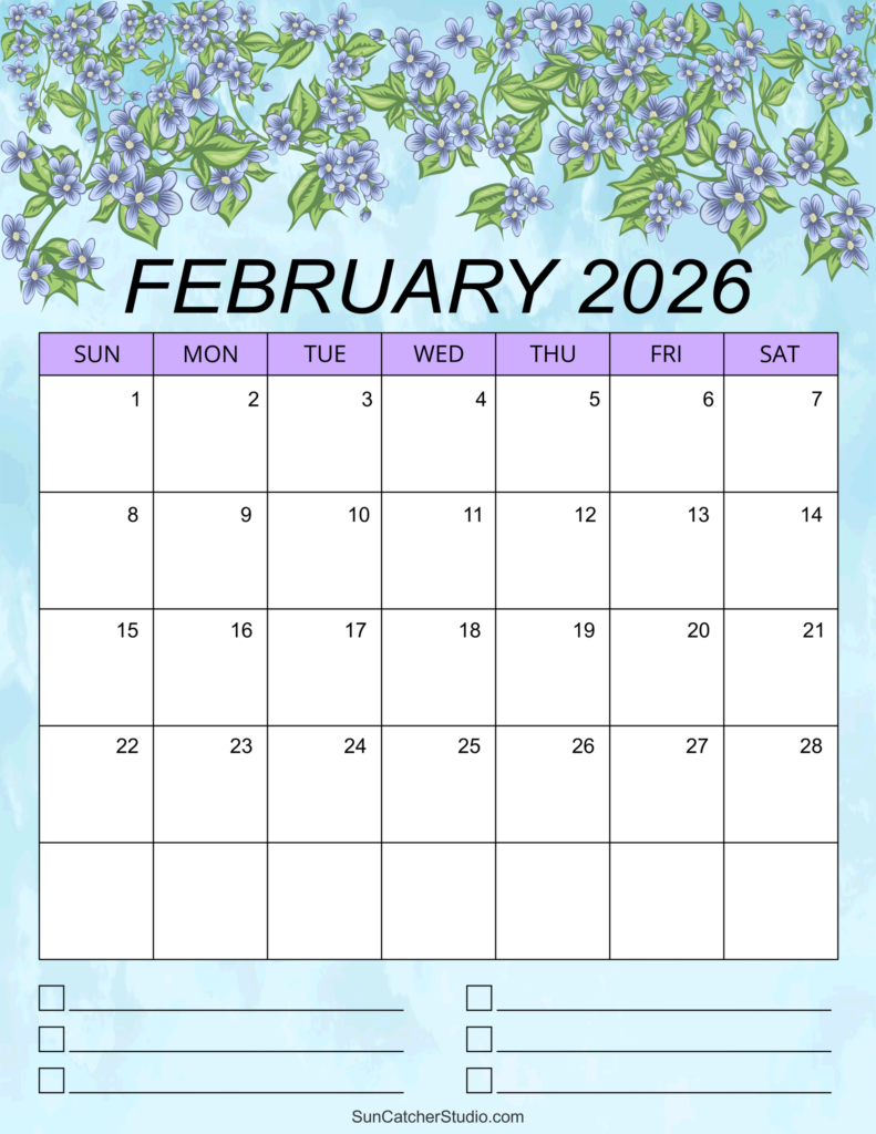 February 2026 Calendar Free Printable DIY Projects Patterns 