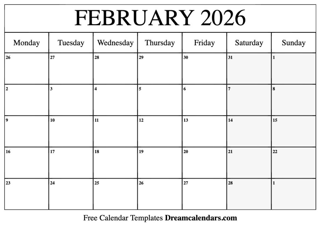 February 2026 Calendar Free Printable With Holidays And Observances