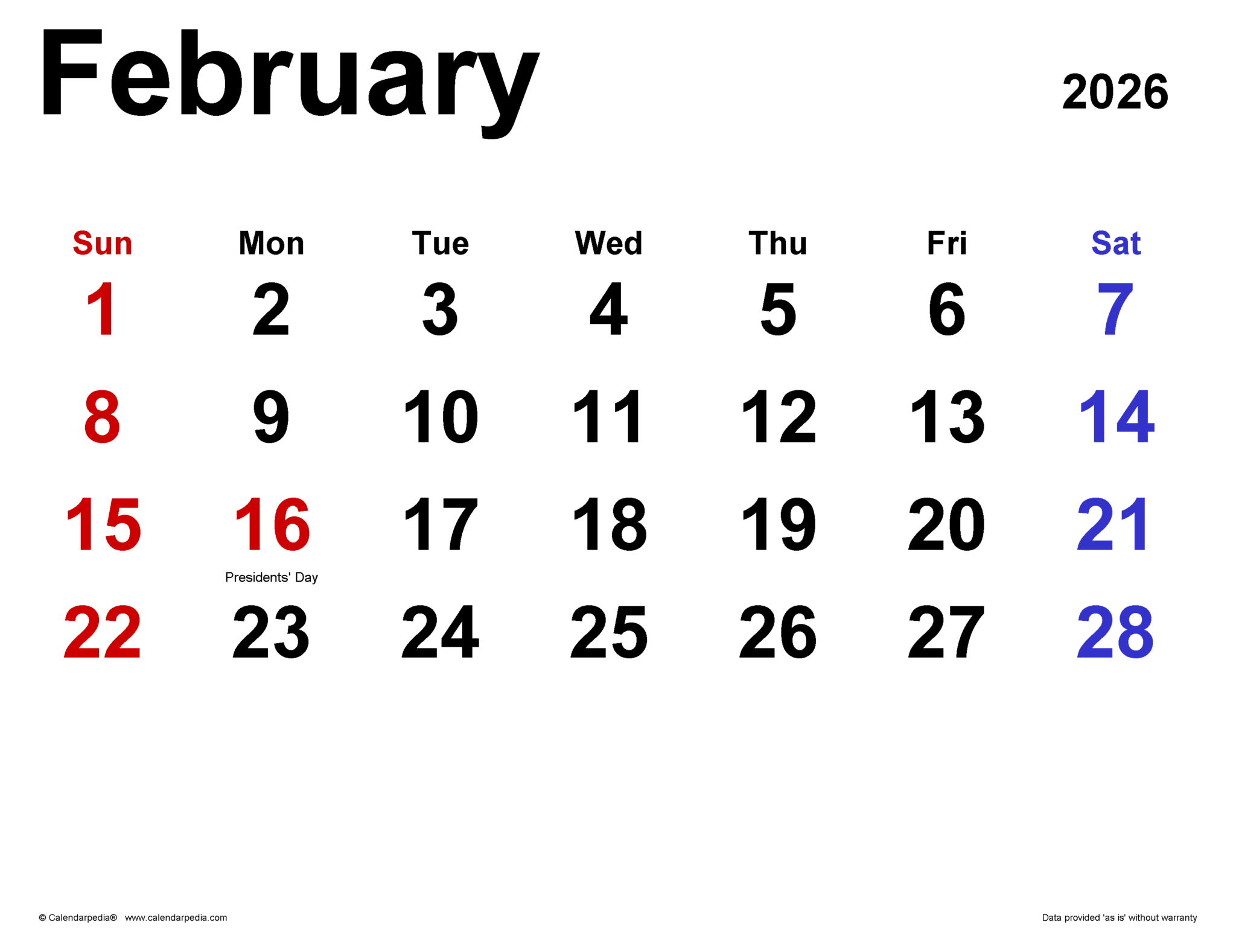 February 2026 Calendar Editable Free Printable Calendar