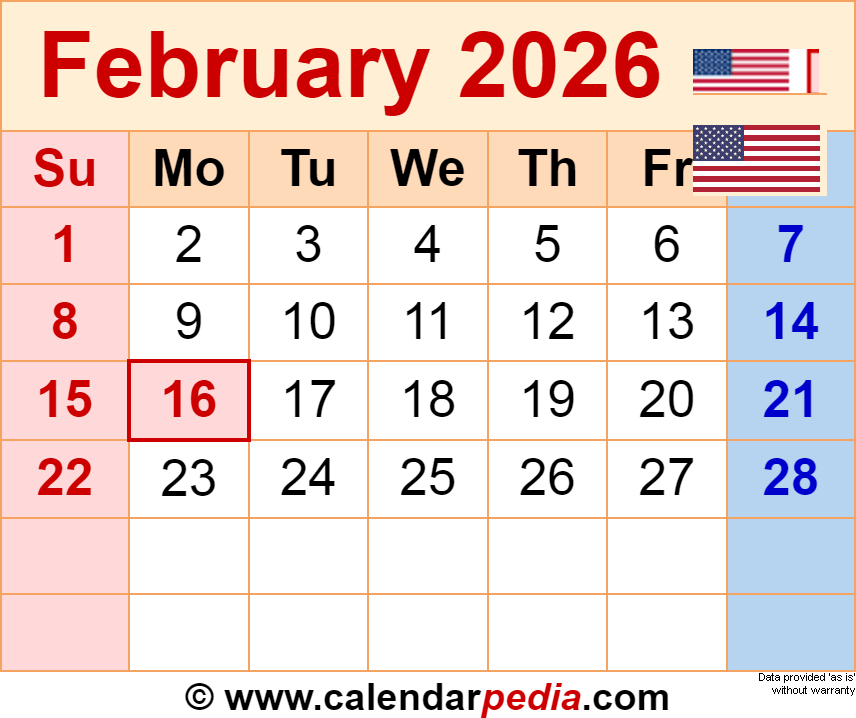 February 2026 Calendar Templates For Word Excel And PDF