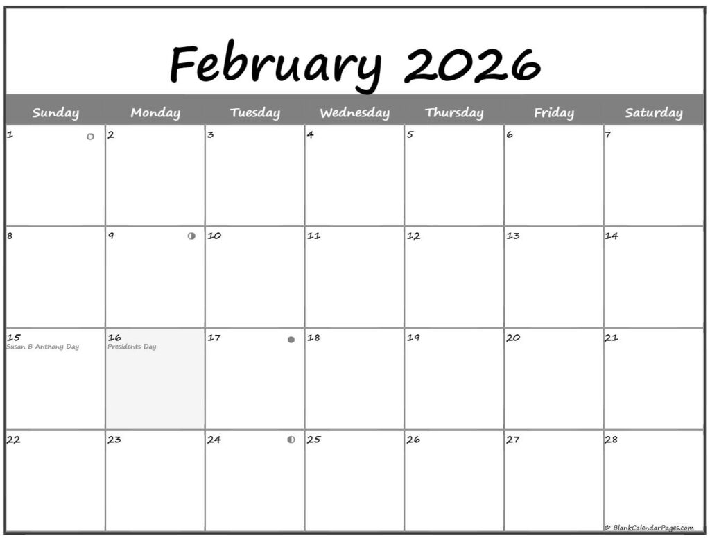 February 2026 Lunar Calendar Moon Phase Calendar