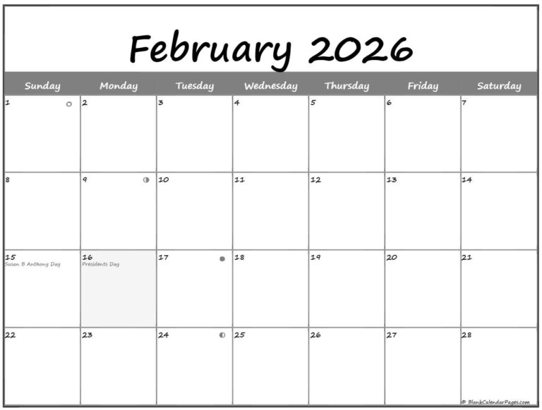 February 2026 Lunar Calendar Moon Phase Calendar