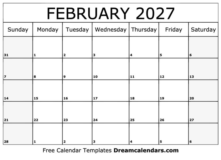 February 2027 Calendar Free Printable With Holidays And Observances