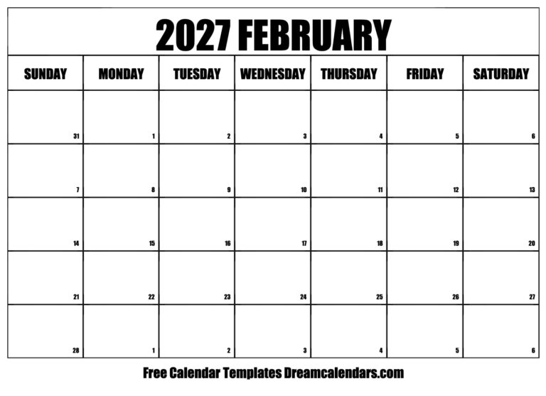 February 2027 Calendar Free Printable With Holidays And Observances