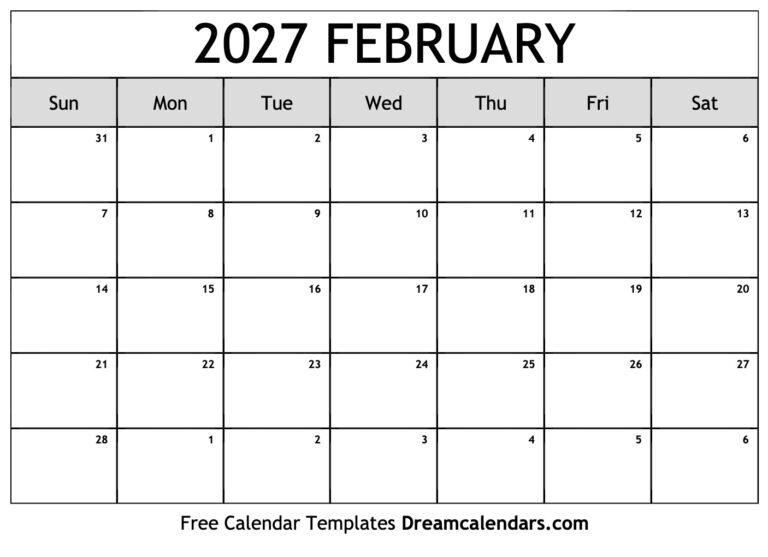 February 2027 Calendar Free Printable With Holidays And Observances