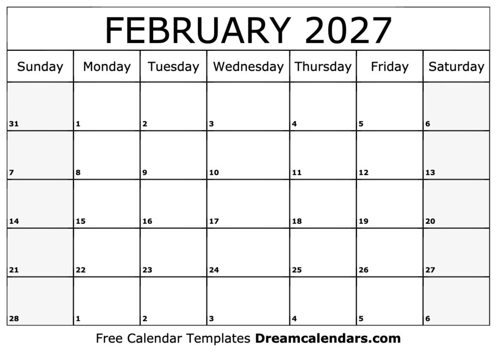 February 2027 Calendar Free Printable With Holidays And Observances