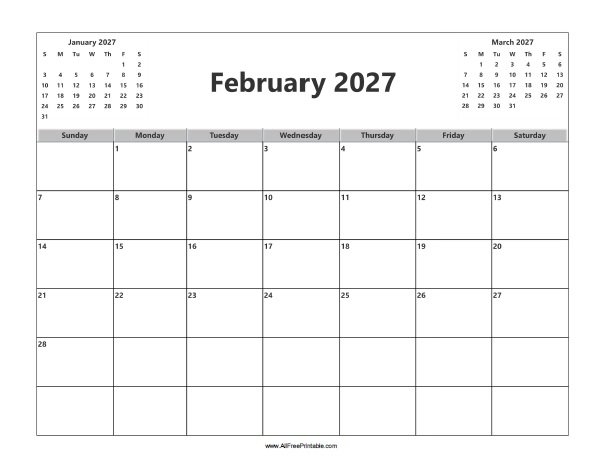 February 2027 Calendar Free Printable