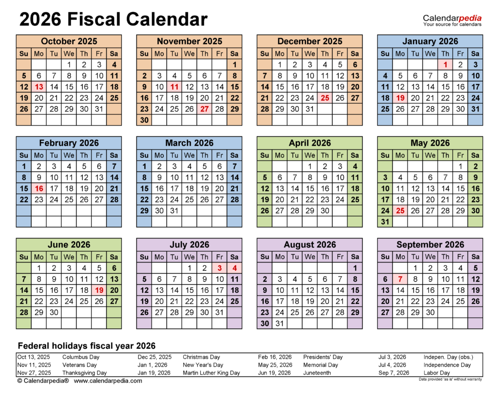 Fiscal Calendars 2026 Free Printable PDF Templates