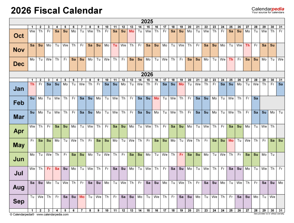 Fiscal Calendars 2026 Free Printable Word Templates