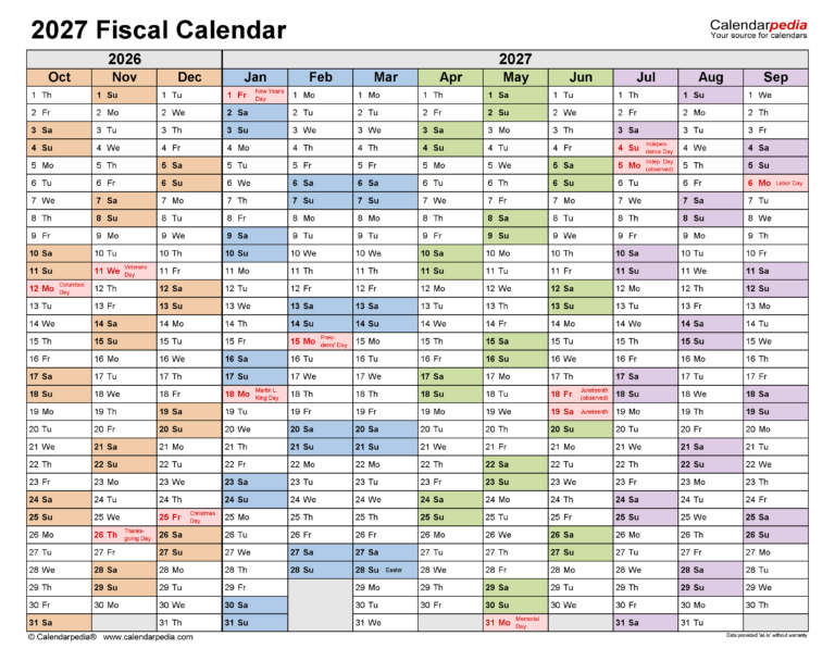 Fiscal Calendars 2027 Free Printable PDF Templates