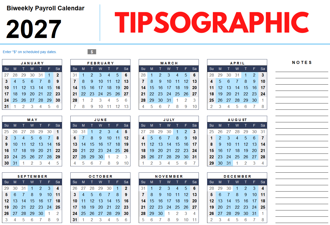 FREE DOWNLOAD Download The 2027 Biweekly Payroll Calendar