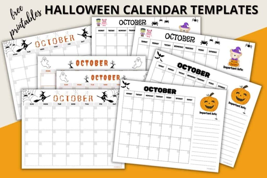 Halloween Calendar Template FREE Month Of October Printable Love Our 