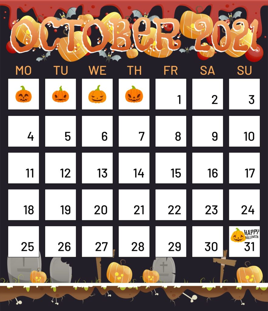 Halloween Theme Printable October Calendar