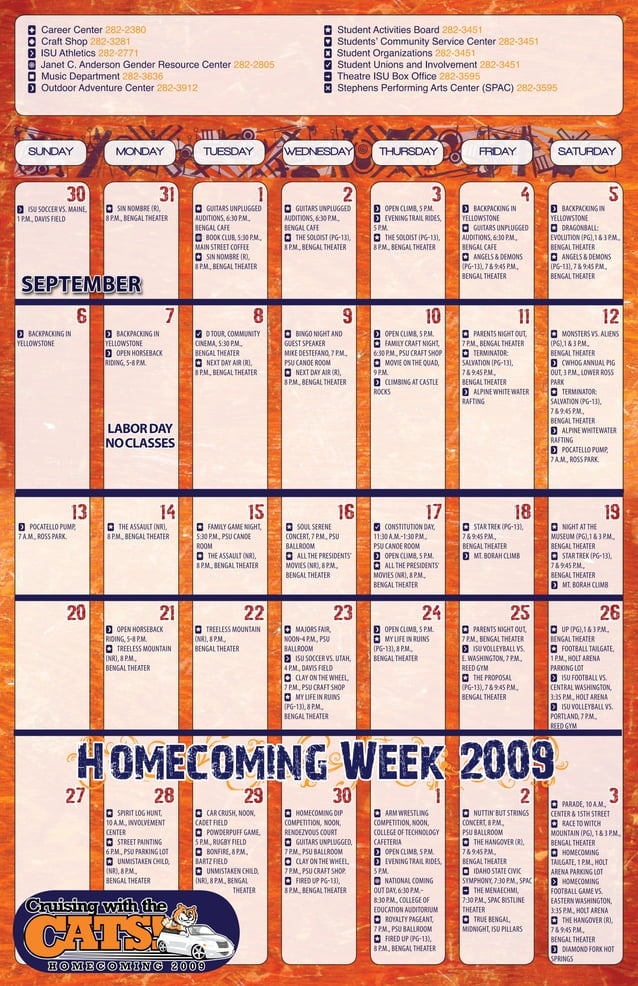 ISU Fall Activities Calendar PDF
