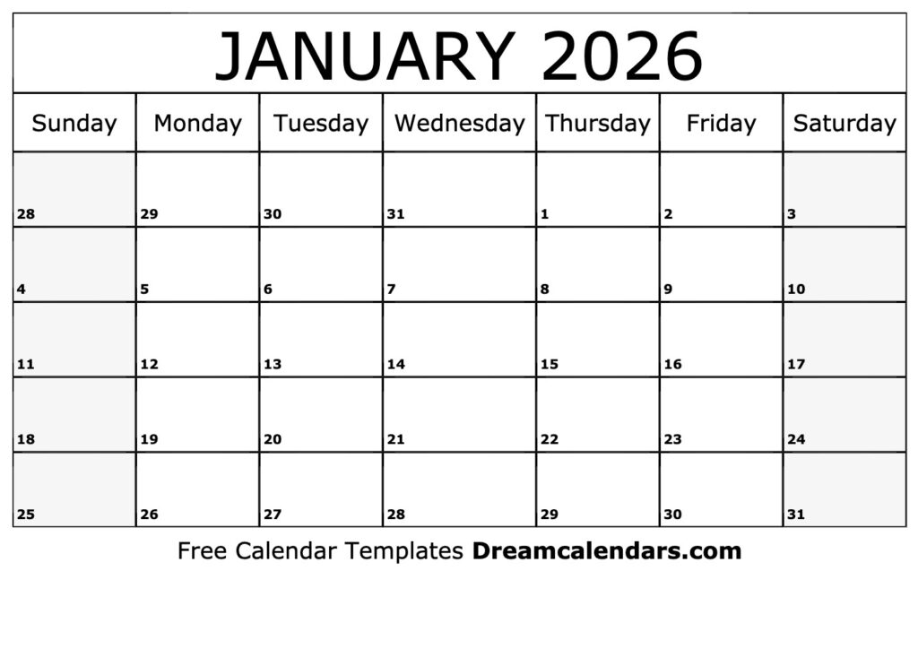 January 2026 Calendar Free Printable With Holidays And Observances