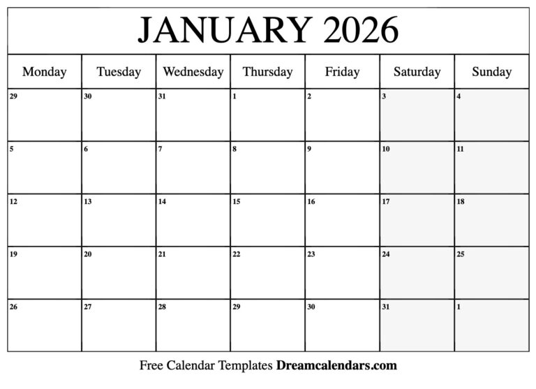 January 2026 Calendar Free Printable With Holidays And Observances