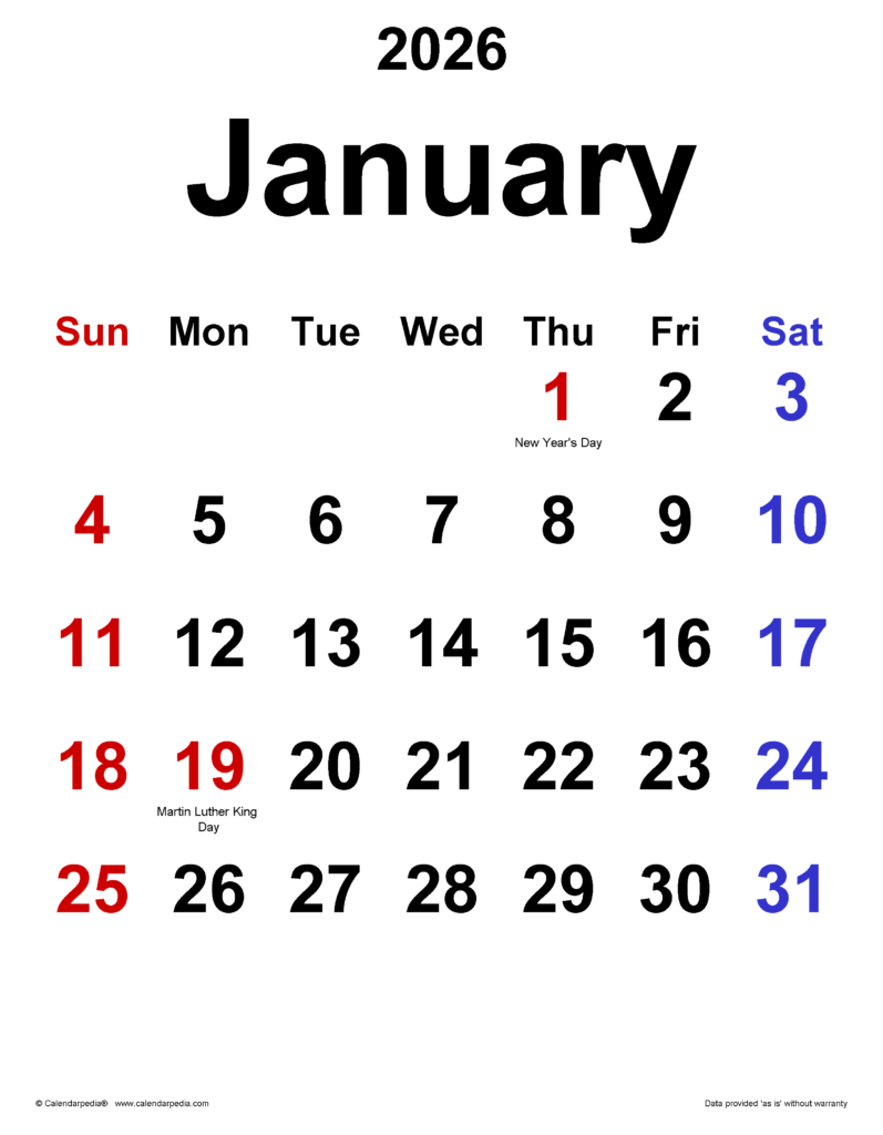 January 2026 Calendar Templates For Word Excel And PDF