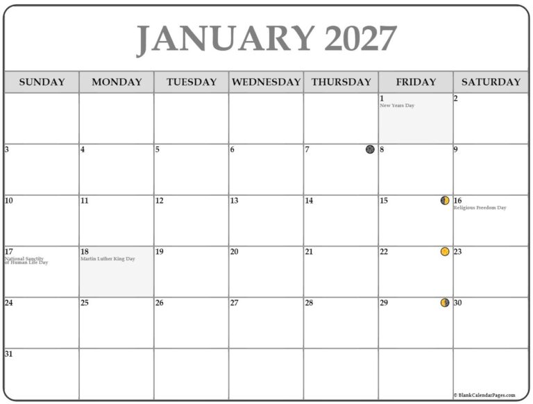 January 2027 Lunar Calendar Moon Phase Calendar