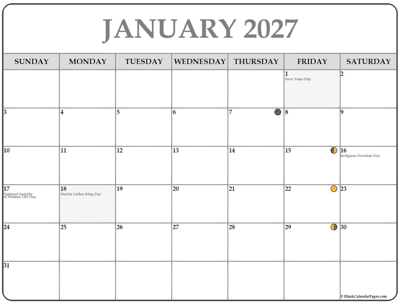 January 2027 Lunar Calendar Moon Phase Calendar