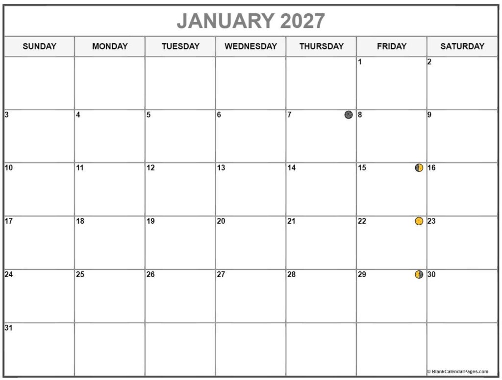 January 2027 Lunar Calendar Moon Phase Calendar