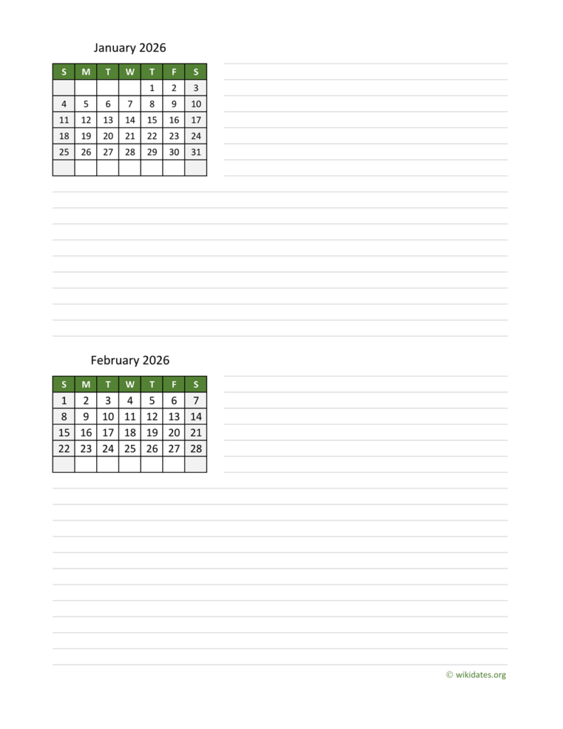 January And February 2026 Calendar WikiDates