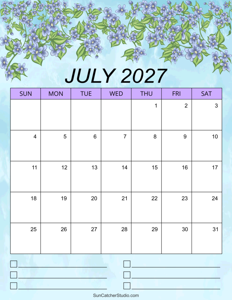 July 2027 Calendar Free Printable DIY Projects Patterns Monograms 