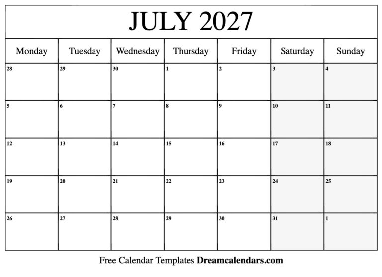 July 2027 Calendar Free Printable With Holidays And Observances