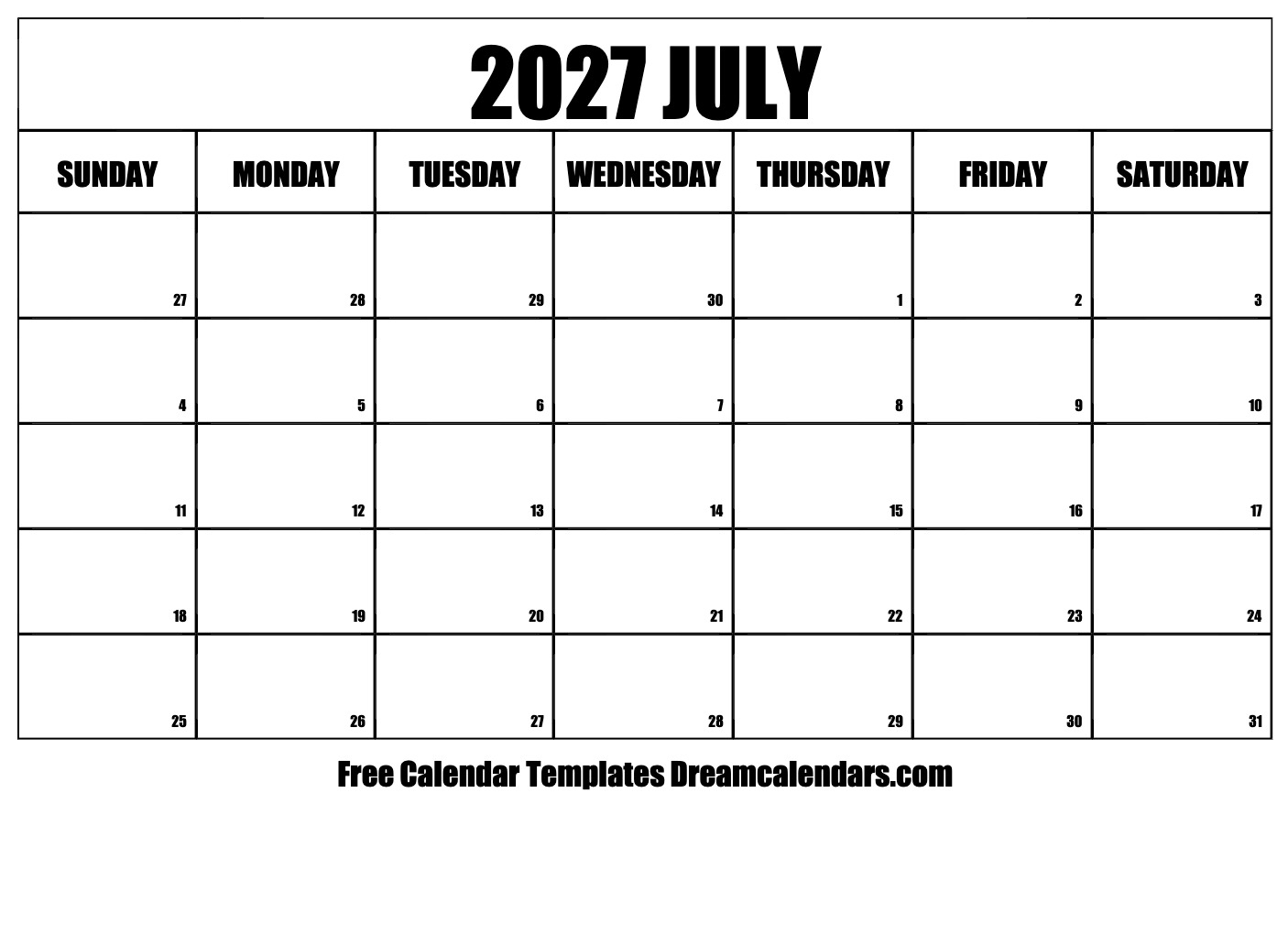 July 2027 Calendar Free Printable With Holidays And Observances