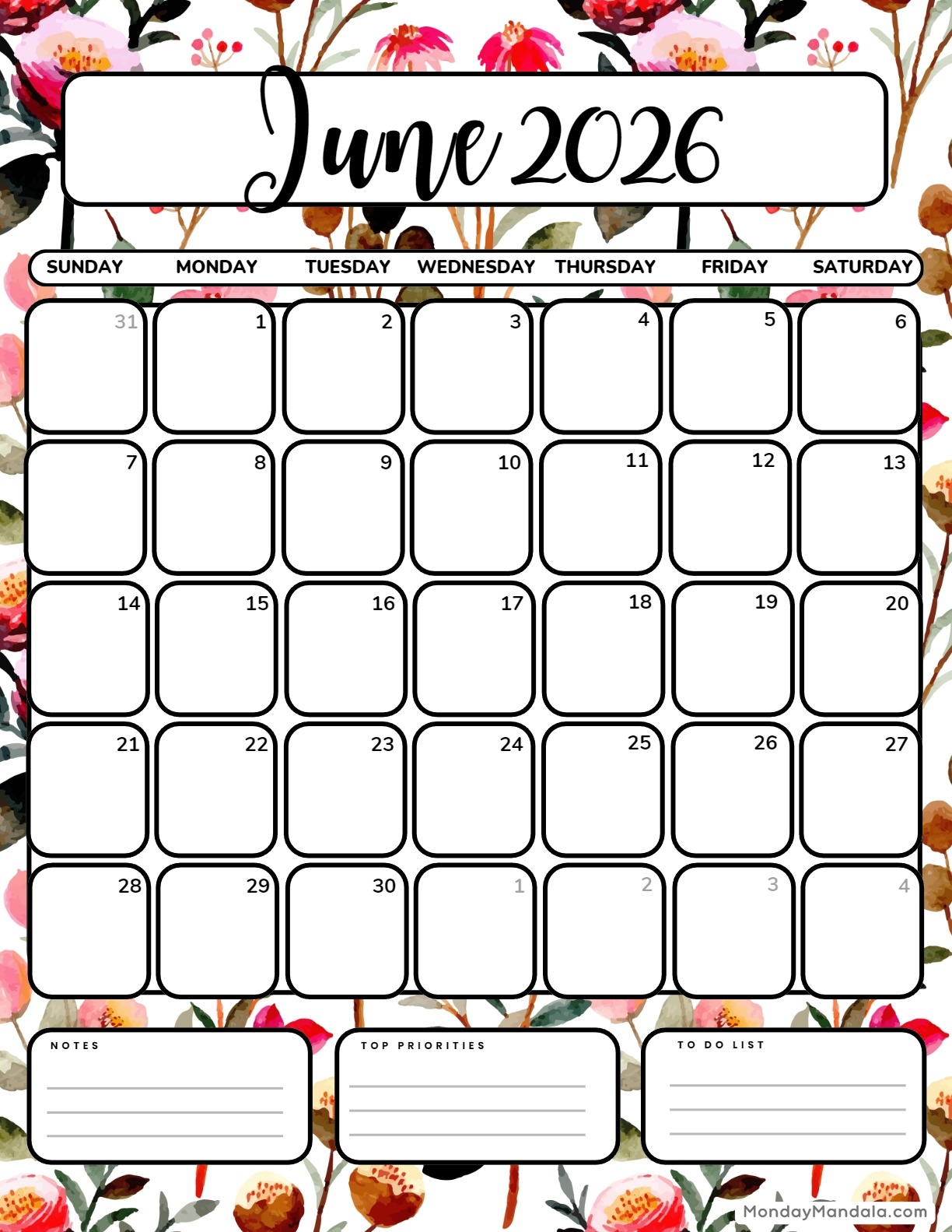 June 2026 Calendars 52 Free PDF Printables