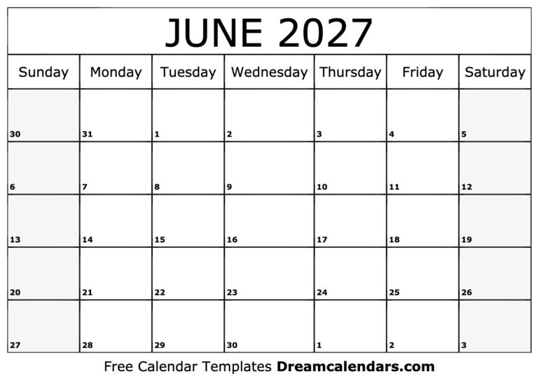 June 2027 Calendar Free Printable With Holidays And Observances