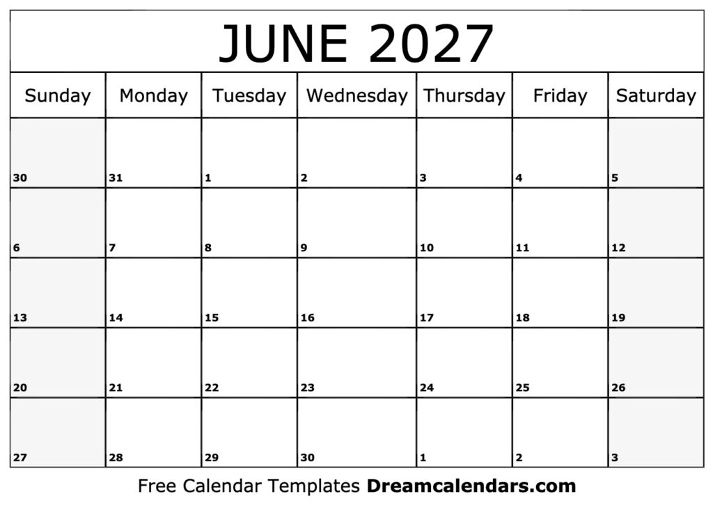 June 2027 Calendar Free Printable With Holidays And Observances