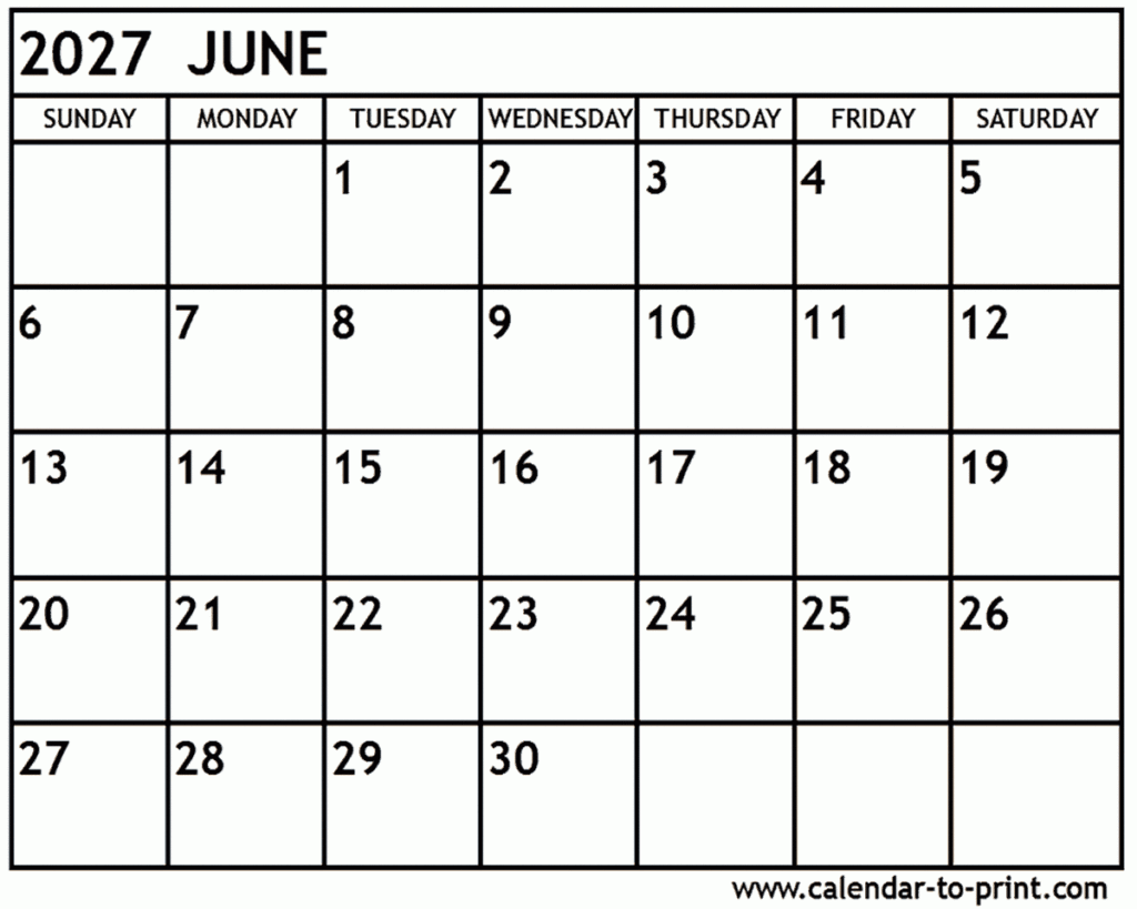 June 2027 Calendar Printable