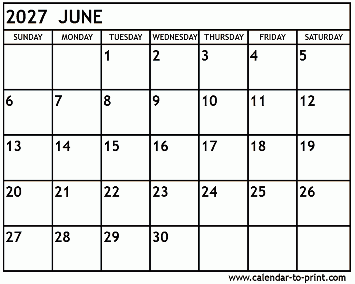 June 2027 Calendar Printable