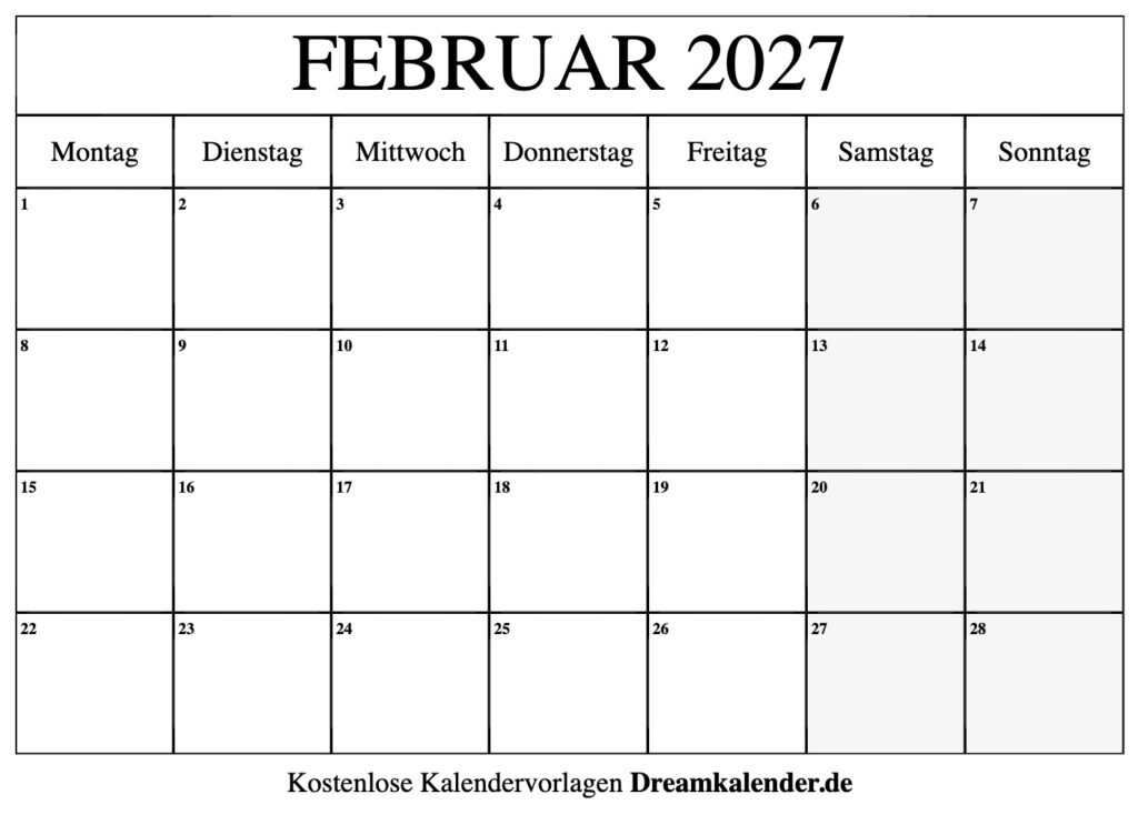 Kalender Februar 2027