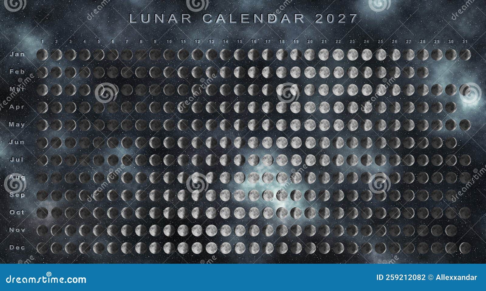 Lunar Calendar 2027 Southern Hemisphere Stock Illustration