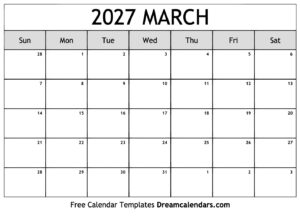 Printable March 2027 Calendar With Holidays - Free Printable Calendar