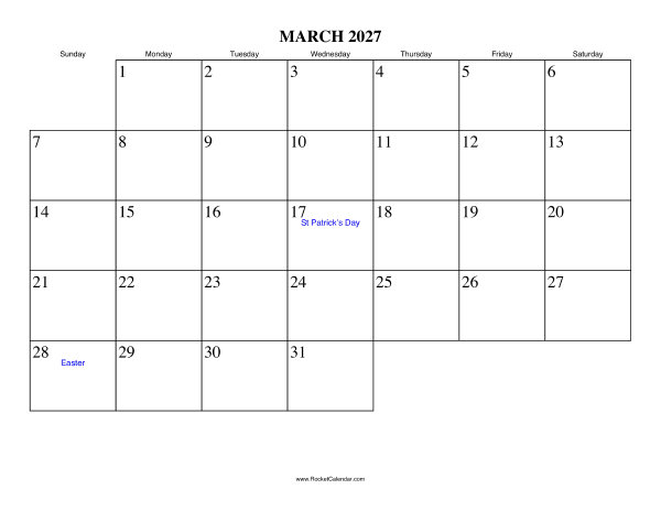 March 2027 Calendar