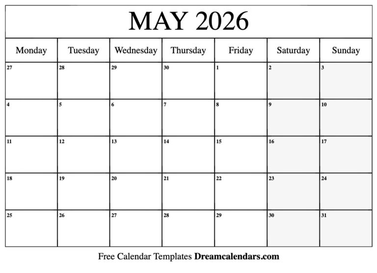 May 2026 Calendar Free Printable With Holidays And Observances