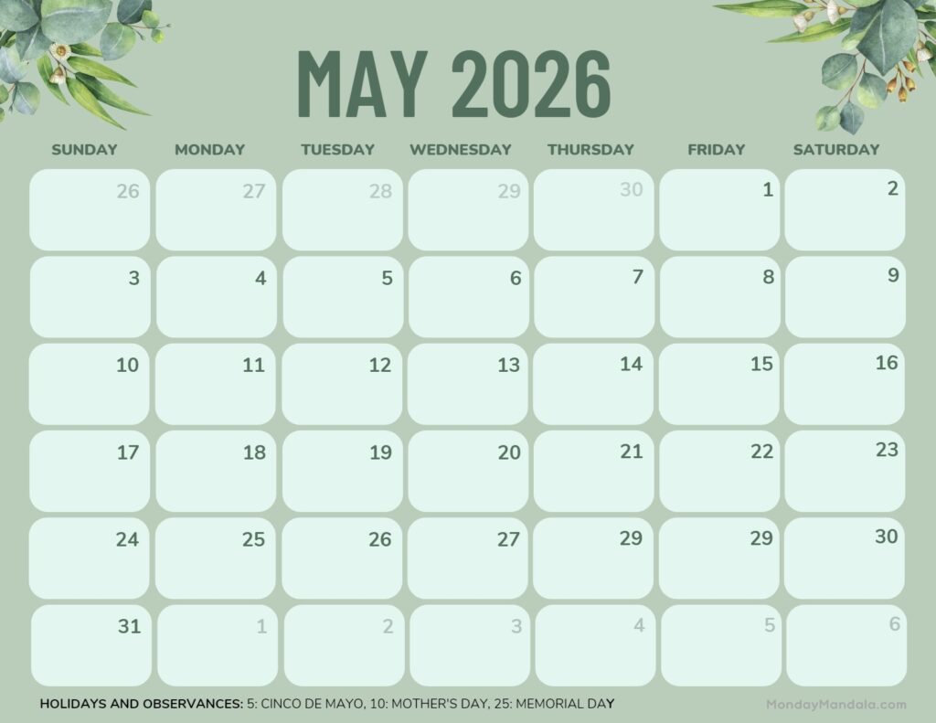 May 2026 Calendars 52 Free PDF Printables 