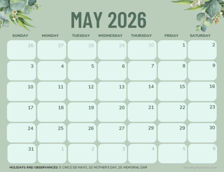 May 2026 Calendars 52 Free PDF Printables 