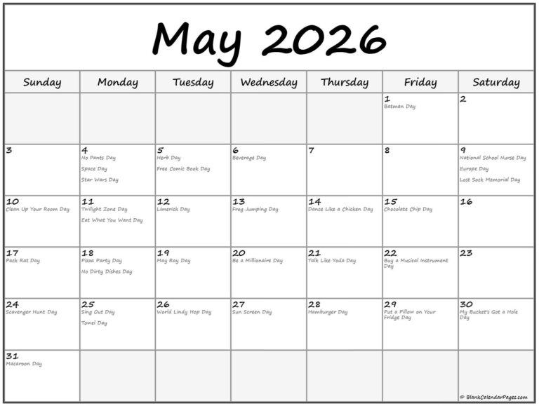 May 2026 With Holidays Calendar
