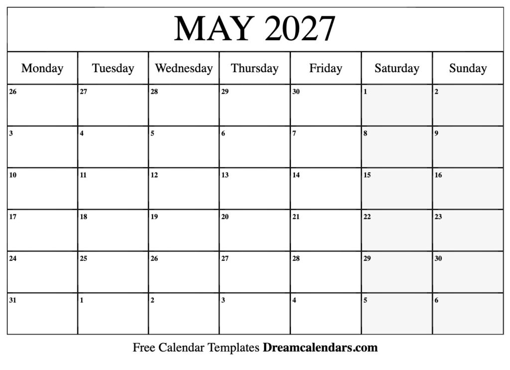 May 2027 Calendar Free Printable With Holidays And Observances