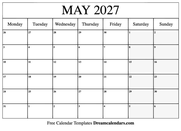 May 2027 Calendar Free Printable With Holidays And Observances