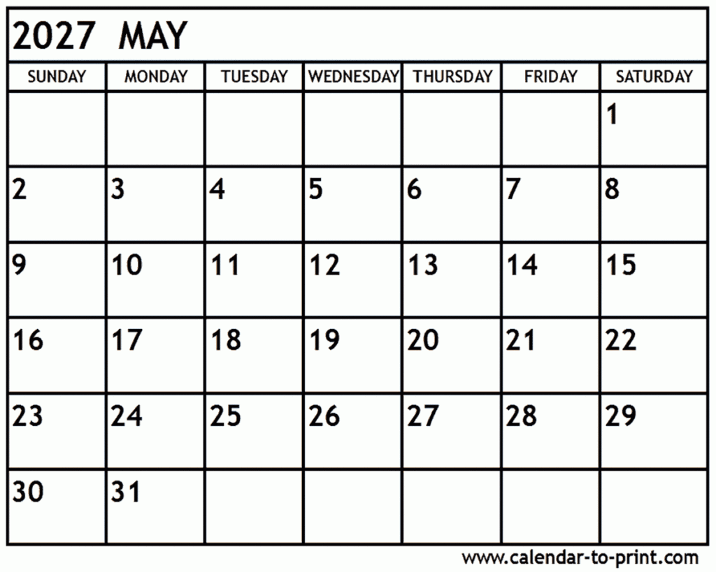 May 2027 Calendar Printable