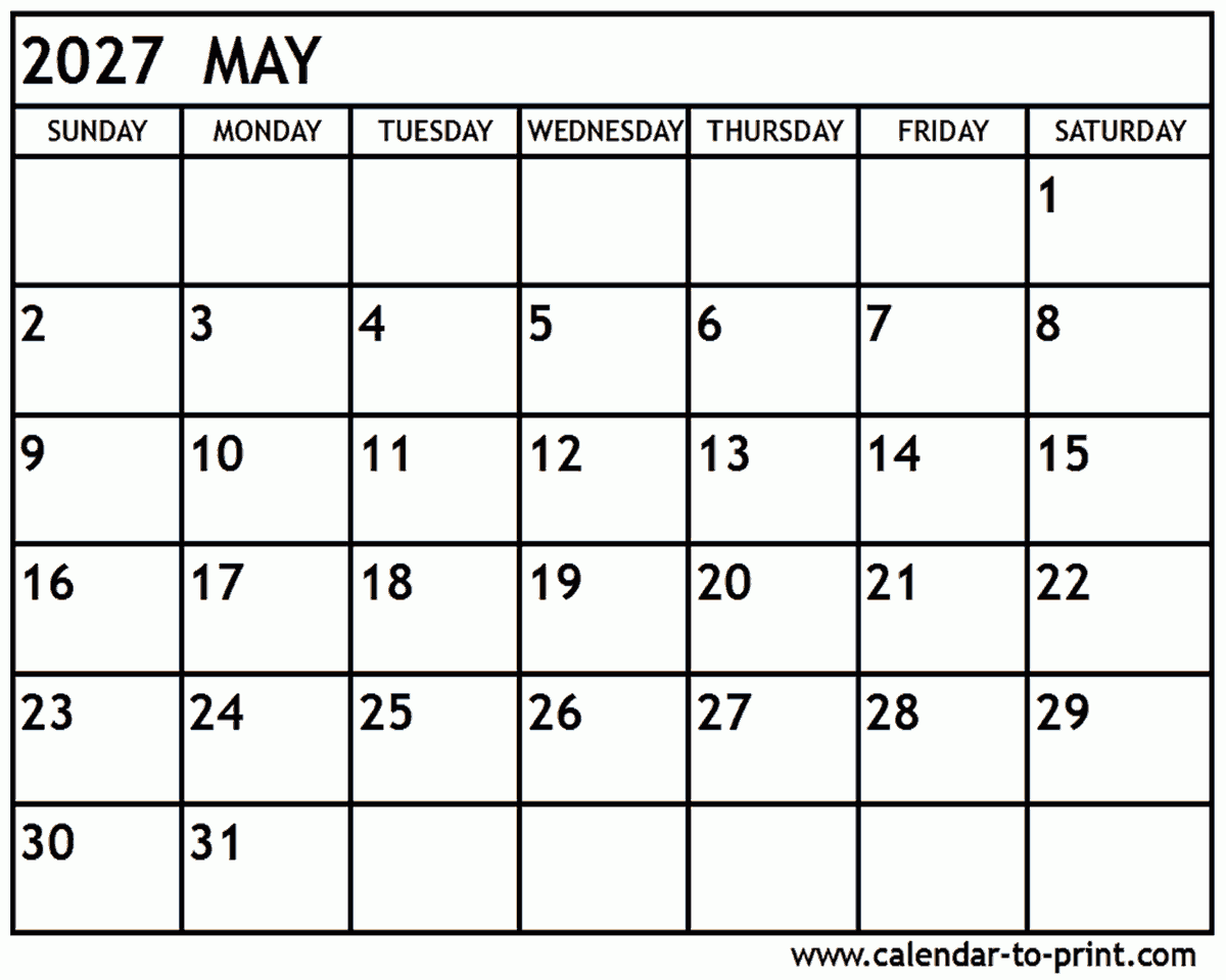 May 2027 Calendar Printable