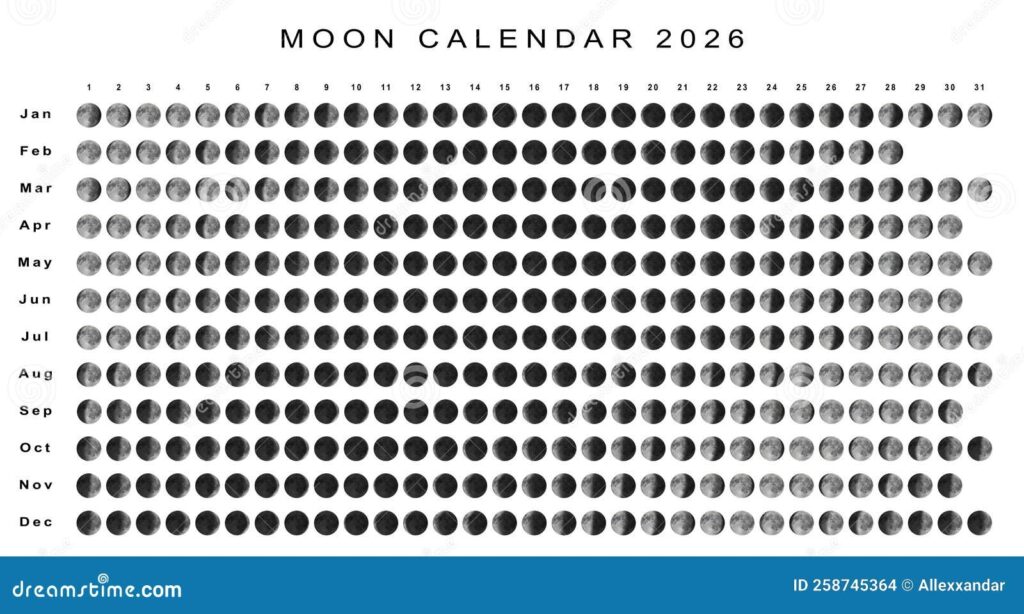 Moon Calendar 2026 Southern Hemisphere Stock Illustration