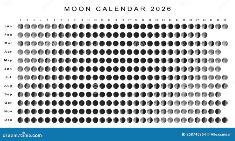 Moon Calendar 2026 Southern Hemisphere Stock Illustration 