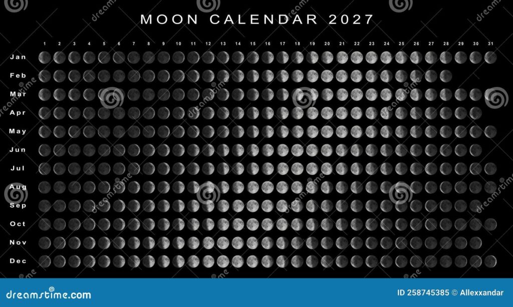 Moon Calendar 2027 Northern Hemisphere Stock Illustration