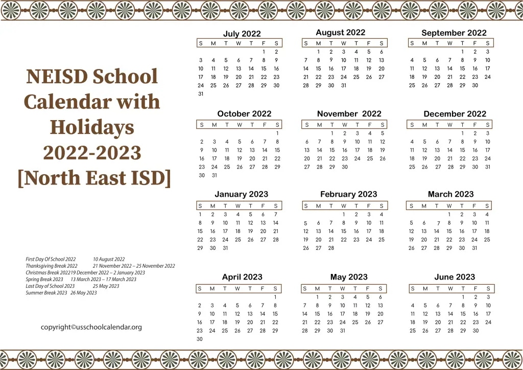 North East Independent School District NEISD Academic Calendar 2025